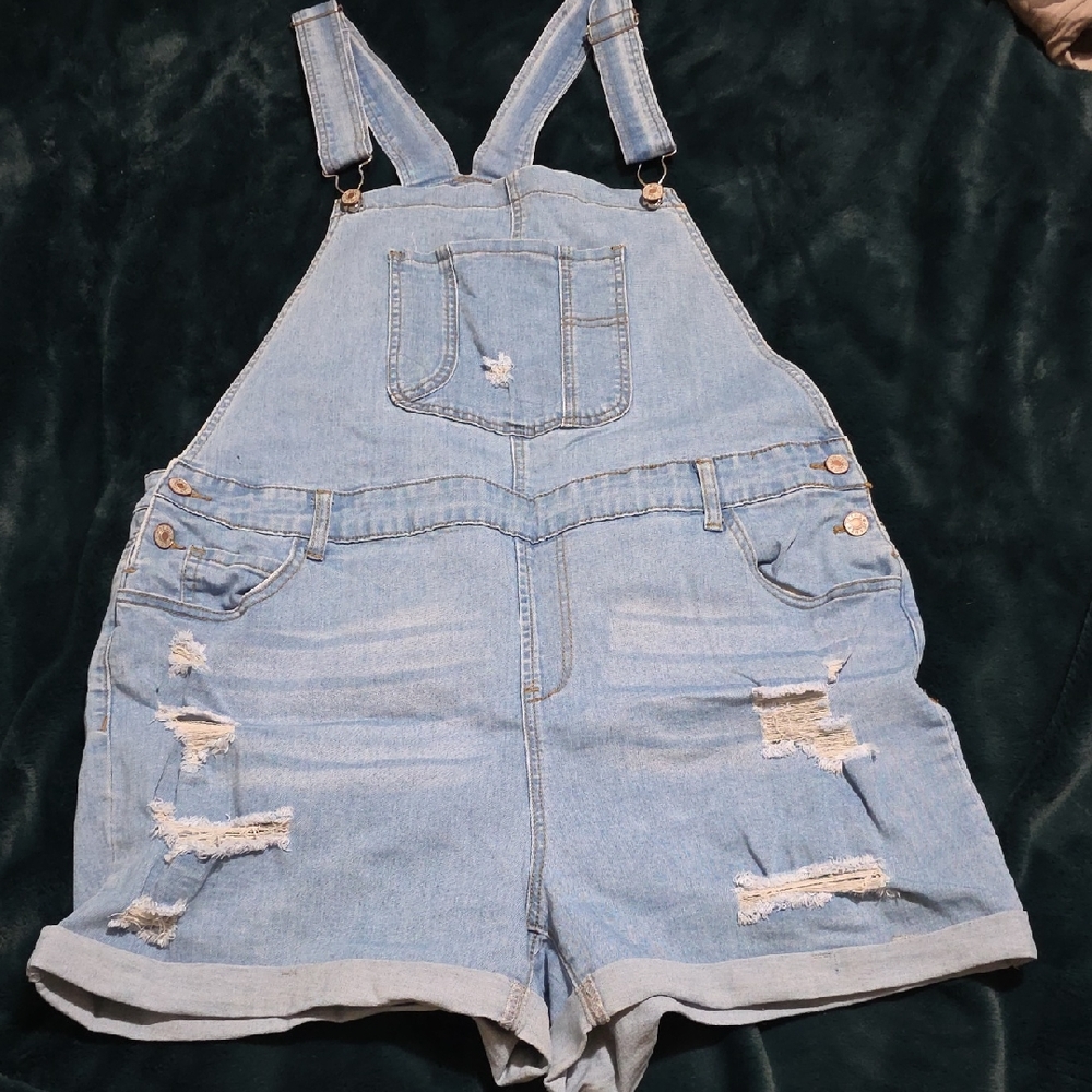 Light Blue Distressed Denim Overalls